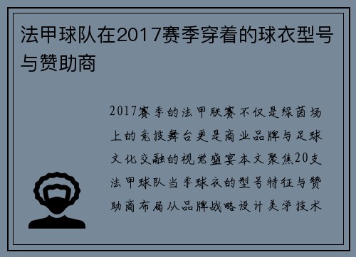 法甲球队在2017赛季穿着的球衣型号与赞助商