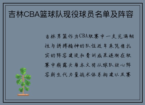 吉林CBA篮球队现役球员名单及阵容