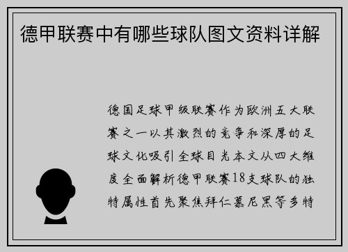 德甲联赛中有哪些球队图文资料详解